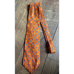 Bally designer 100% silk Tie orange with apples